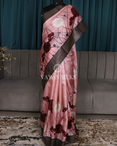Pink Multi Printed Pure Tussar Silk Saree