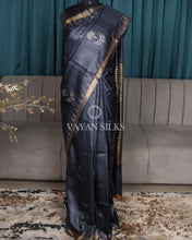 Load image into Gallery viewer, Charcoal Printed Pure Tussar Silk Saree