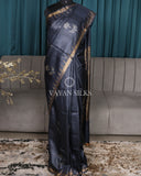 Charcoal Printed Pure Tussar Silk Saree