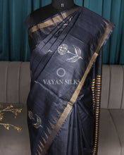 Load image into Gallery viewer, Charcoal Printed Pure Tussar Silk Saree