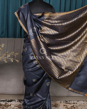 Load image into Gallery viewer, Charcoal Printed Pure Tussar Silk Saree