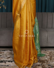 Load image into Gallery viewer, Mustard Light Green Pure Tussar Silk Saree