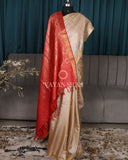 Beige Red Woven Pure Tussar Silk Saree