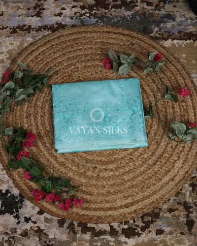 Sky Blue Embroidered Pure Tussar Silk Saree