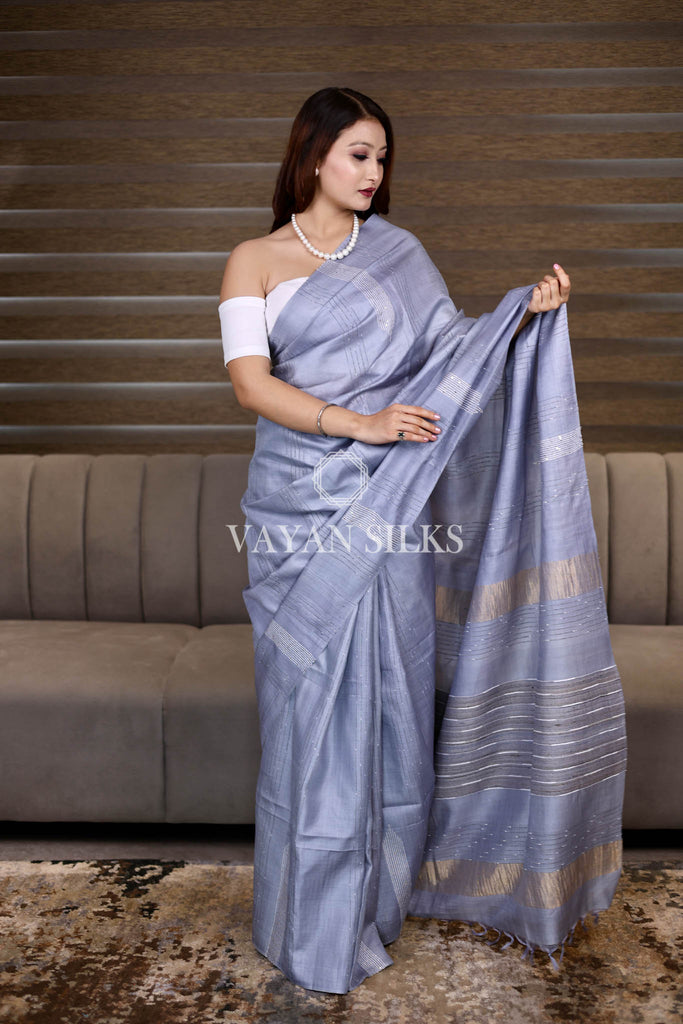 Purple Weaving - Pure Tussar Silk Saree