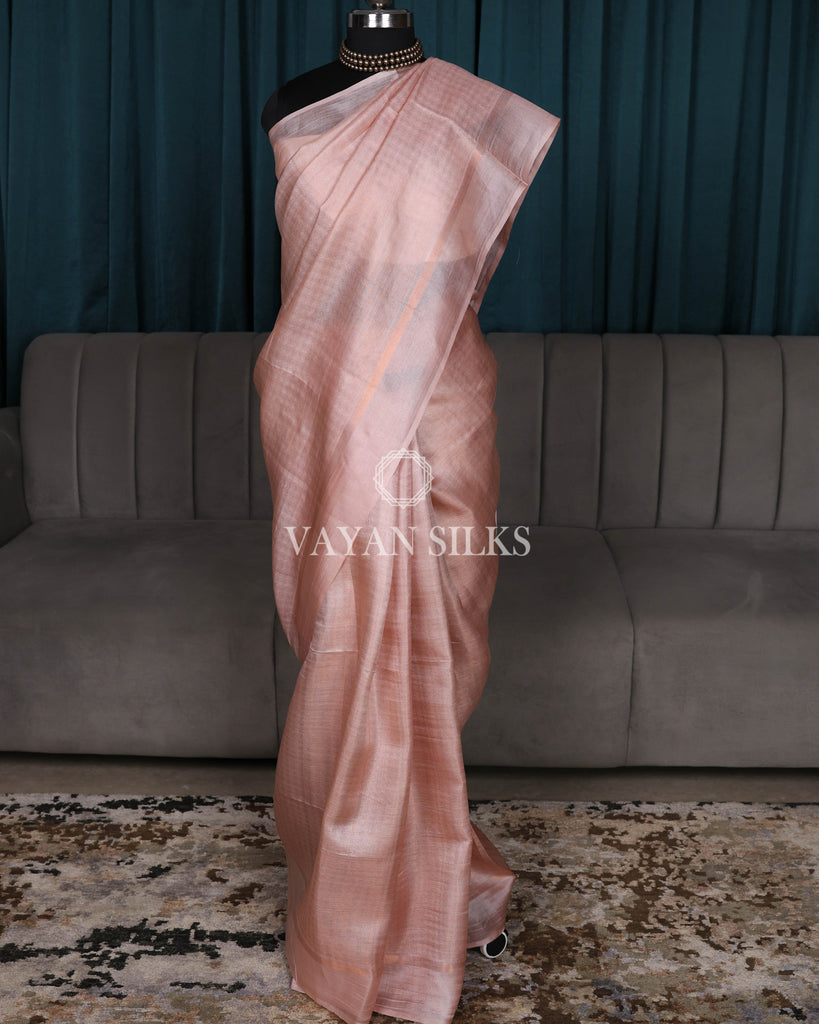 Baby Pink Copper Pure Tussar Silk Saree