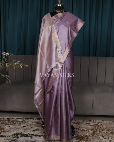 Purple Woven Pure Tussar Silk Saree
