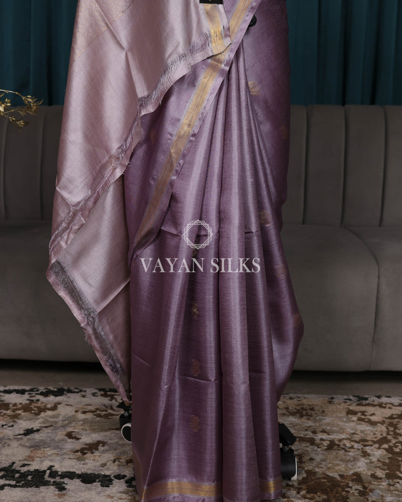 Purple Woven Pure Tussar Silk Saree