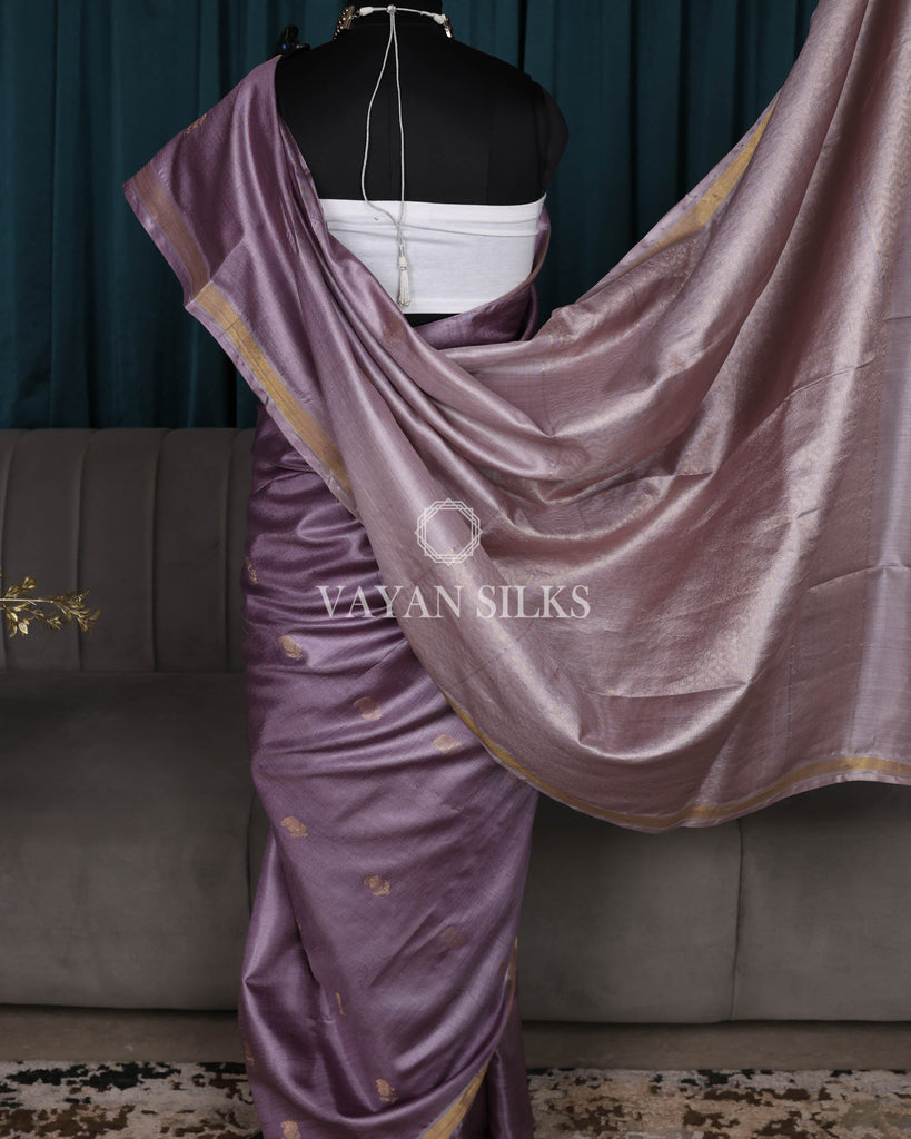 Purple Woven Pure Tussar Silk Saree