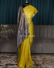 Load image into Gallery viewer, Yellow Grey Woven Pure Tussar Silk Saree