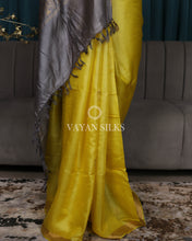 Load image into Gallery viewer, Yellow Grey Woven Pure Tussar Silk Saree