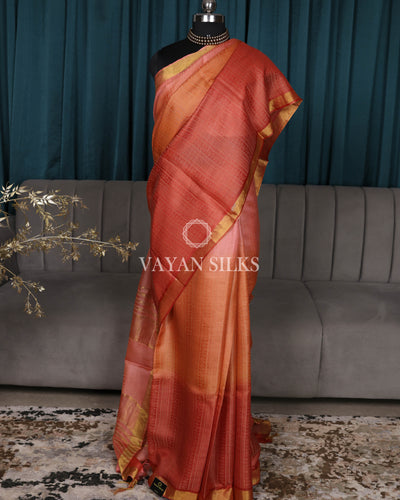 Orange Red Ombre Woven Pure Tussar Silk Saree