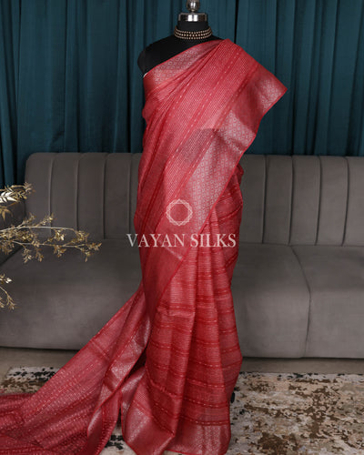 Red Woven Tissue Tussar Silk Saree