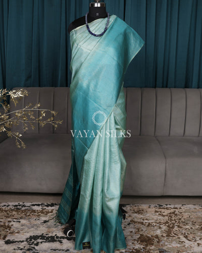 Sea Blue Woven Tussar Silk Saree