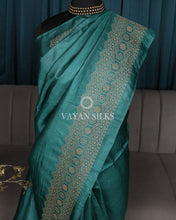 Load image into Gallery viewer, Teal Green Embroidered Pure Tussar Silk Saree