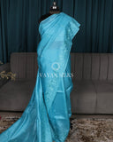 Blue Embroidered Pure Tussar Silk Saree