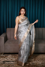 Load image into Gallery viewer, Beige Grey Printed Semi Tussar Saree