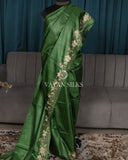 Green Embroidered Cutwork Pure Tussar Silk Saree