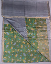Load image into Gallery viewer, Grey Green Printed - Pure Tussar Silk Saree