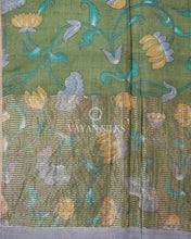 Load image into Gallery viewer, Grey Green Printed - Pure Tussar Silk Saree