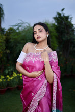 Load image into Gallery viewer, Pink Blue Embroidered Pure Tussar Silk Saree