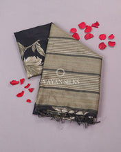 Load image into Gallery viewer, Black Olive Color Printed Semi Tussar Saree
