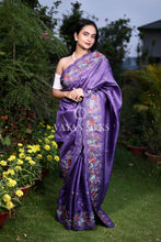 Load image into Gallery viewer, Purple Embroidered Pure Tussar Silk saree