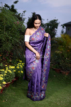 Load image into Gallery viewer, Purple Embroidered Pure Tussar Silk saree