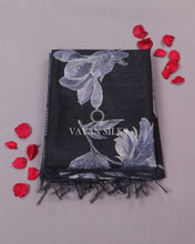 Load image into Gallery viewer, Black Navy Blue Color Printed Semi Tussar Saree