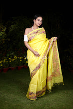 Load image into Gallery viewer, Lemon Yellow Embroidered Pure Tussar Silk Saree