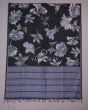 Load image into Gallery viewer, Black Navy Blue Color Printed Semi Tussar Saree