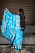 Load image into Gallery viewer, Blue Embroidered Pure Tussar Silk Saree