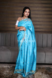 Blue Embroidered Pure Tussar Silk Saree