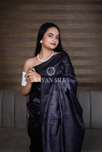 Load image into Gallery viewer, Black Embroidered Pure Tussar Silk Saree