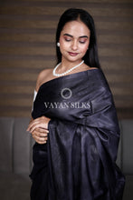 Load image into Gallery viewer, Black Embroidered Pure Tussar Silk Saree