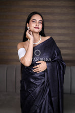 Load image into Gallery viewer, Black Embroidered Pure Tussar Silk Saree