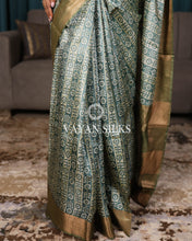 Load image into Gallery viewer, Jade Green Printed Pure Tussar Silk Saree