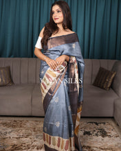 Load image into Gallery viewer, Slate Grey Printed Pure Tussar Silk Saree
