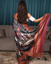 Load image into Gallery viewer, Dark Grey Printed Pure Tussar Silk Saree