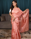 Peach Printed Pure Tussar Silk Saree