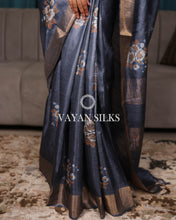 Load image into Gallery viewer, Slate Blue Printed Pure Tussar Silk Saree
