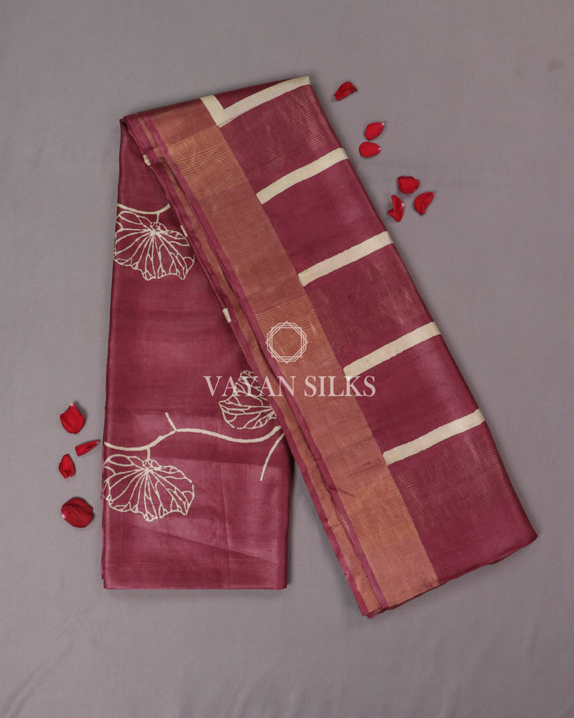 Magenta Printed - Pure Tussar Silk Saree