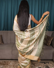 Load image into Gallery viewer, Beige Olive Green Printed Pure Tussar Silk Saree