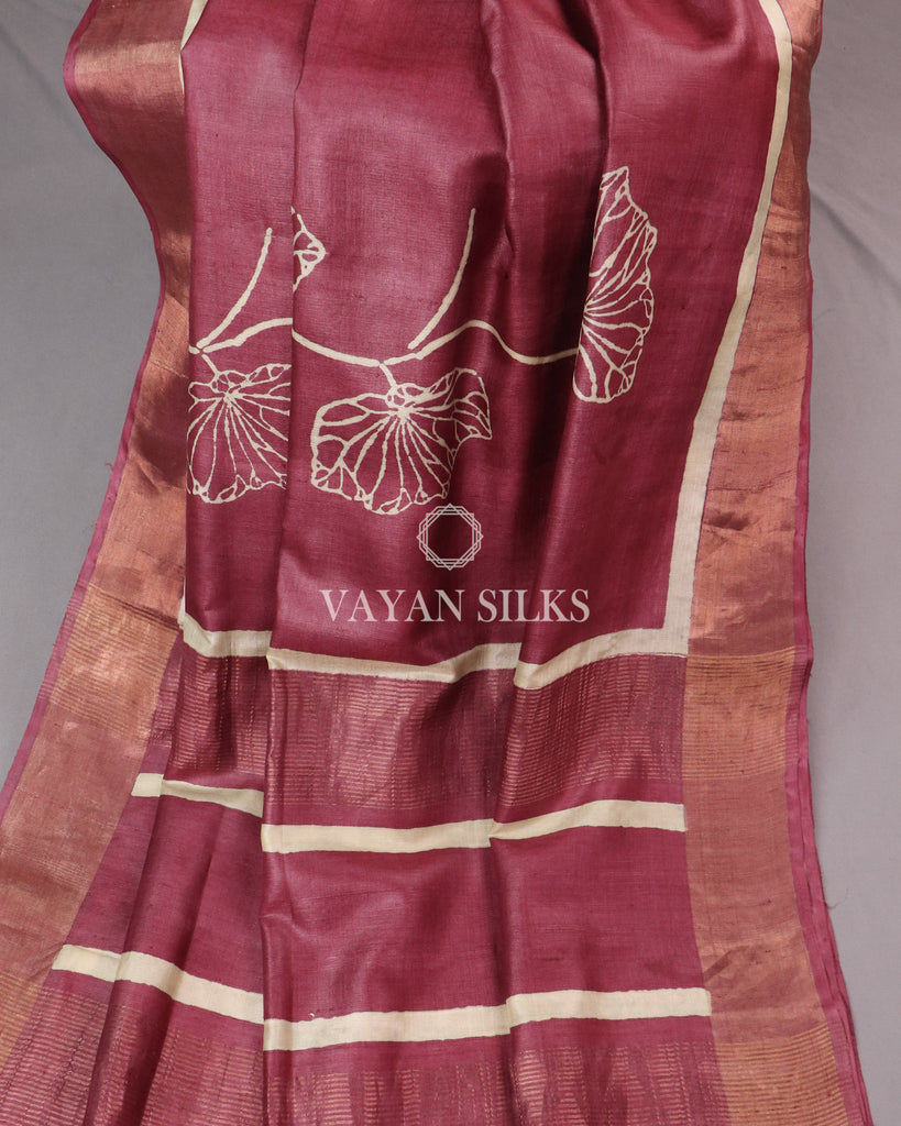 Magenta Printed - Pure Tussar Silk Saree