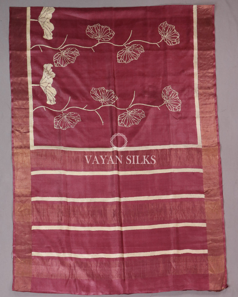 Magenta Printed - Pure Tussar Silk Saree