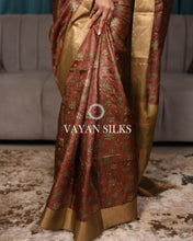 Load image into Gallery viewer, Rust Brown Printed Pure Tussar Silk Saree