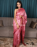 Rose Pink Printed Pure Tussar Silk Saree