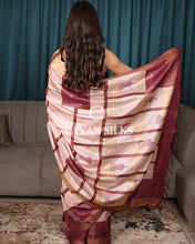 Load image into Gallery viewer, Soft Peach Maroon Printed Pure Tussar Silk Saree