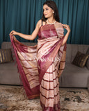Soft Peach Maroon Printed Pure Tussar Silk Saree