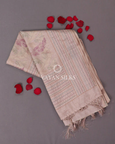 Light Pink-Multi Printed Semi-Tussar Saree
